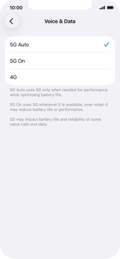 To turn on automatic switch between 5G and 4G, press 5G Auto.