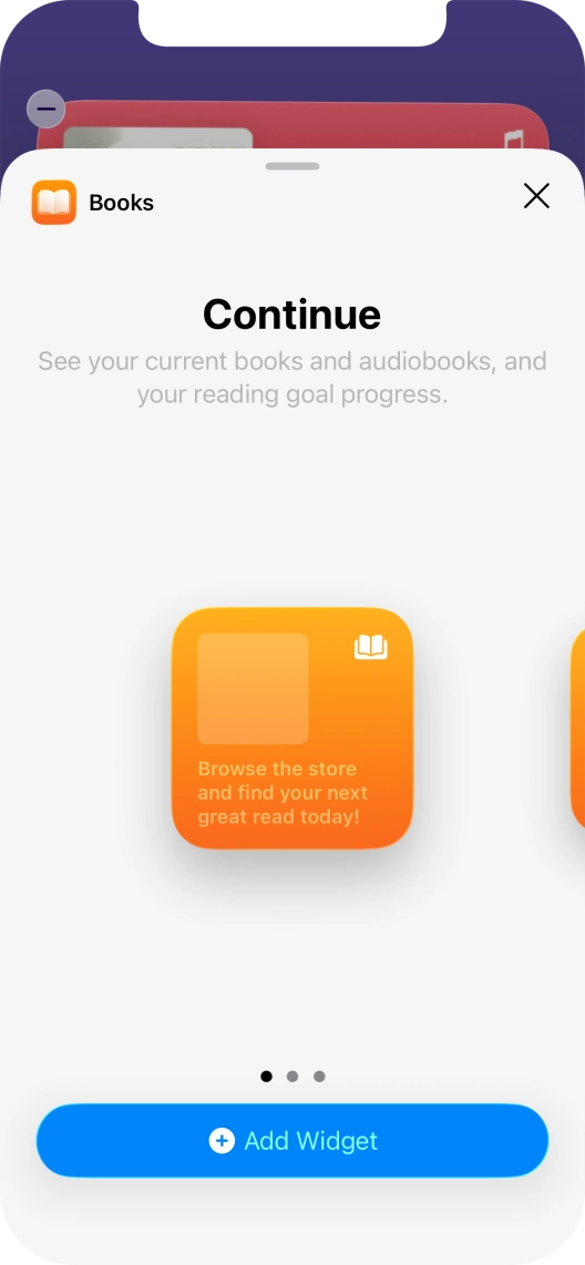 Slide your finger right or left on the screen to select the required widget size.