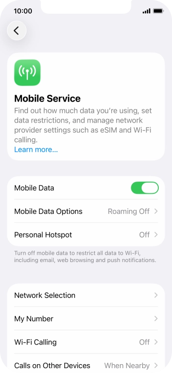 Press Mobile Data Options.