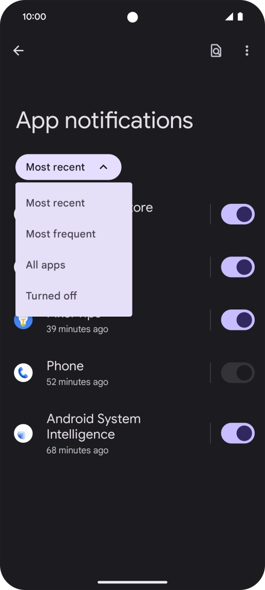 Press the required setting.