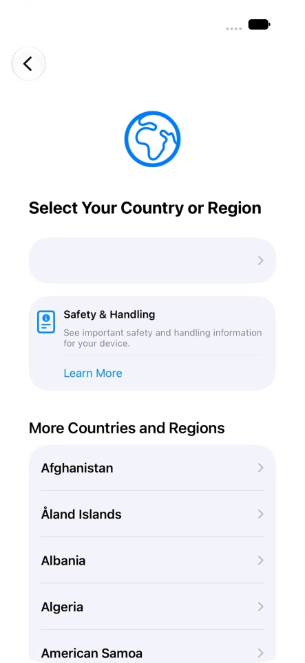 Press the required country or area.