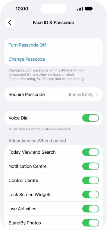 Press Turn Passcode Off and key in the phone lock code.