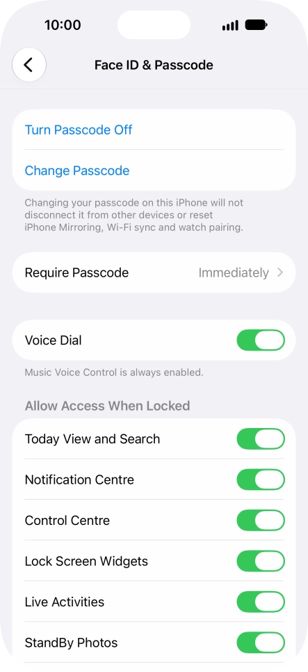 Press Turn Passcode Off and key in the phone lock code.