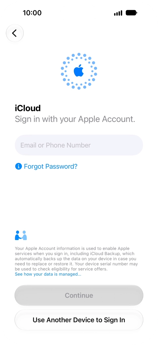 Press Email or Phone Number and key in the username for your Apple Account.