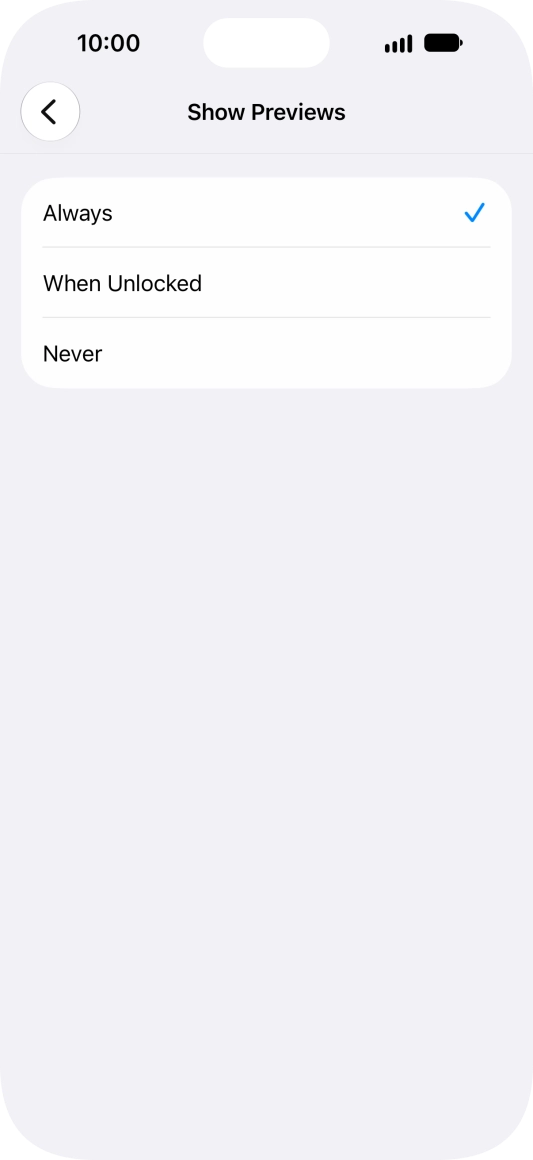 To select notification preview on the lock screen, press Always.