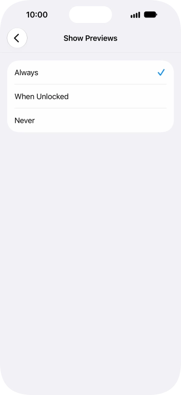 To select notification preview on the lock screen, press Always.