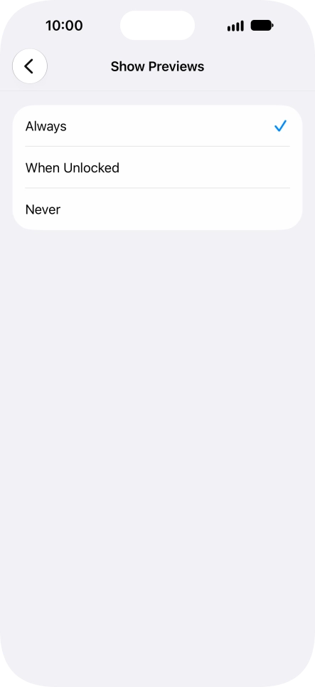 To select notification preview on the lock screen, press Always.