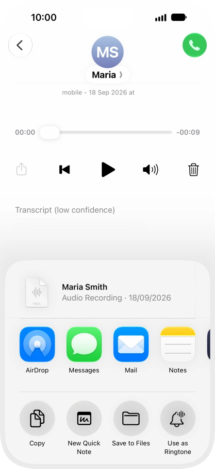 Press the required setting and follow the instructions on the screen to share or save the message.