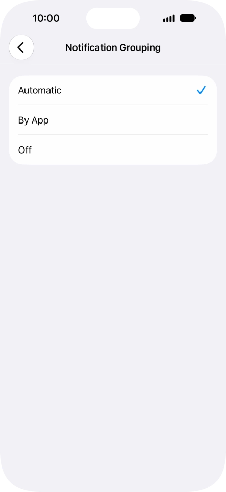 Press the required setting.