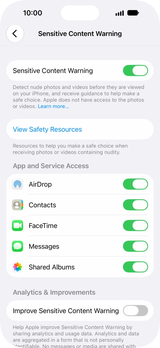 Press the indicators next to the required applications to turn the function on or off.