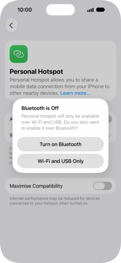 If Wi-Fi is turned on, press Wi-Fi and USB Only.
