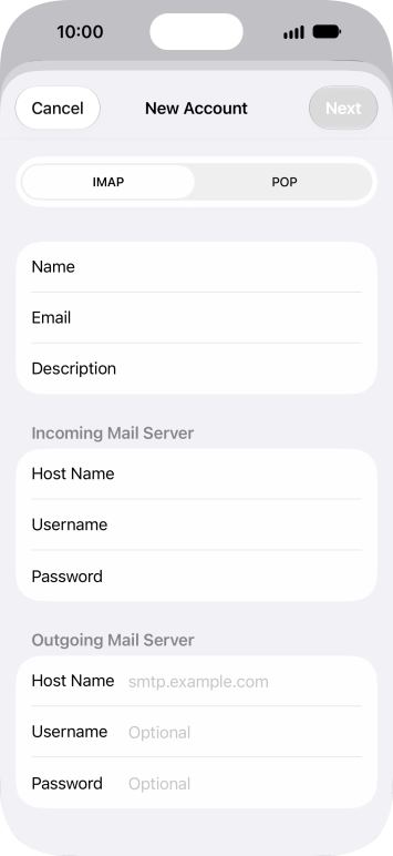 Press Host Name and key in the name of your email provider's outgoing server.