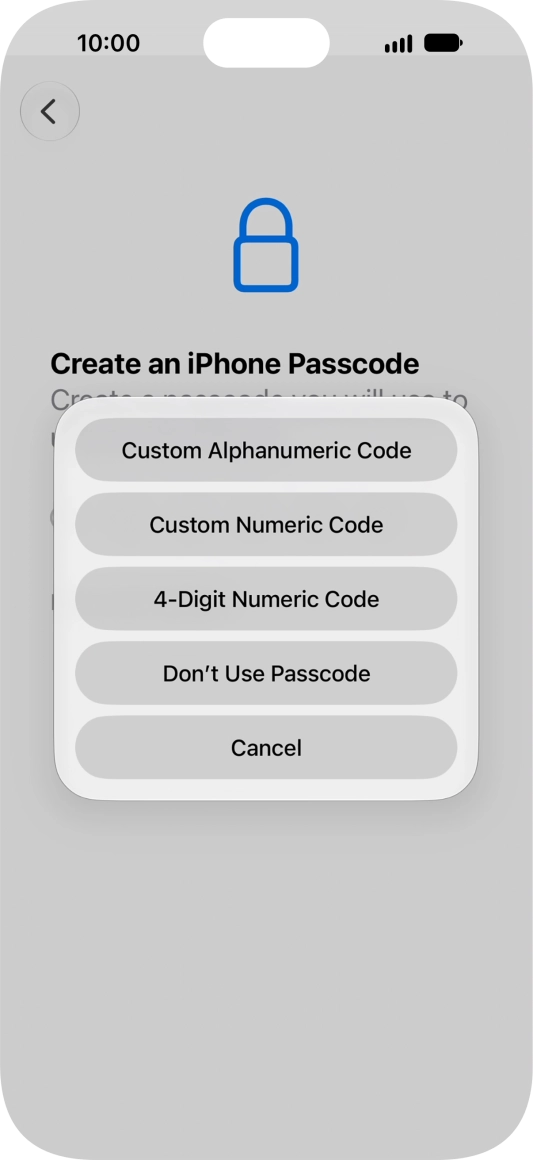 Follow the instructions on the screen to turn on use of phone lock code or press Don't Use Passcode.