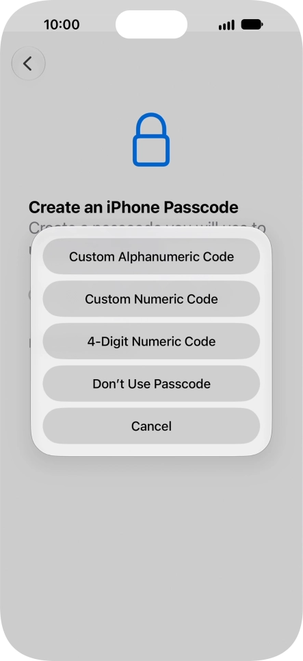 Follow the instructions on the screen to turn on use of phone lock code or press Don't Use Passcode.