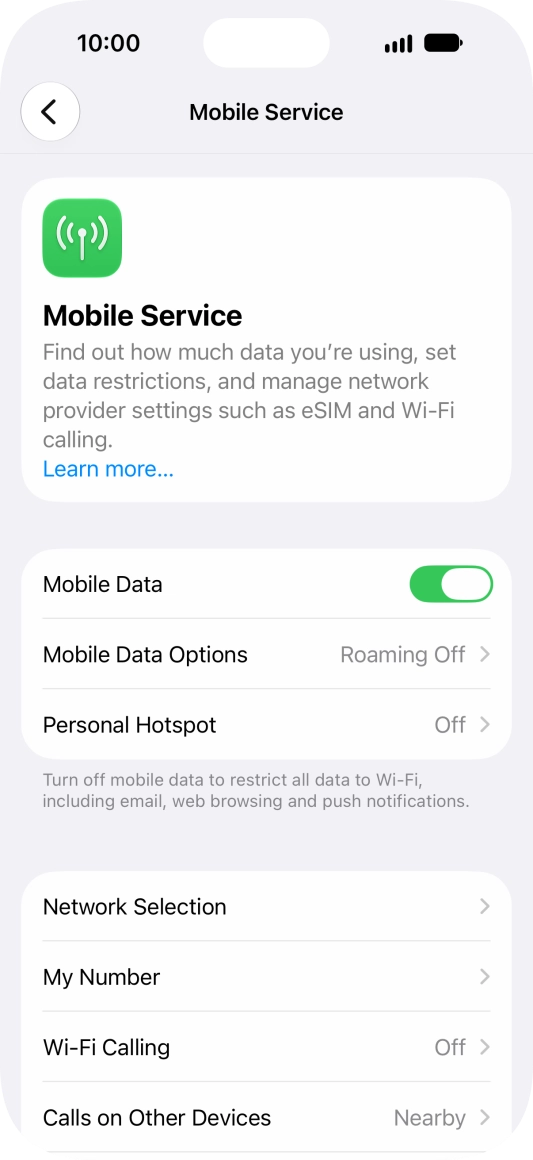 Press Mobile Data Options.