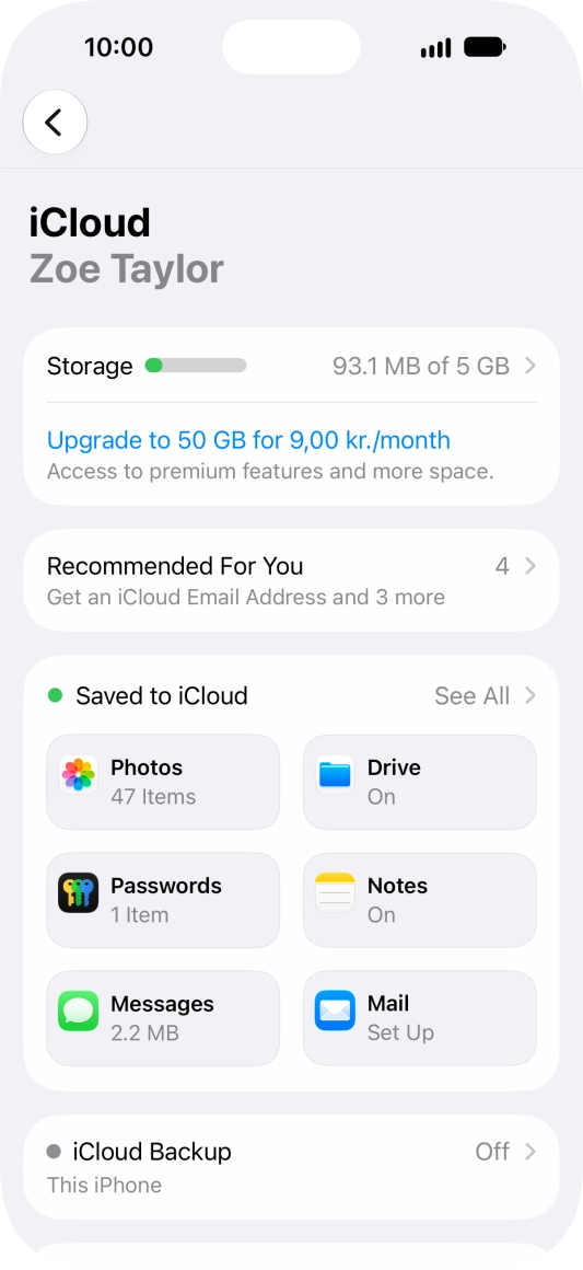 Press iCloud Backup.