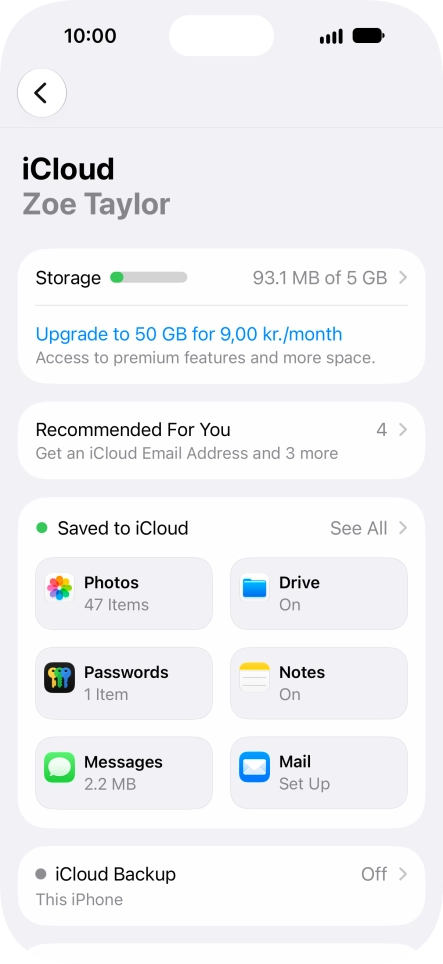 Press iCloud Backup.
