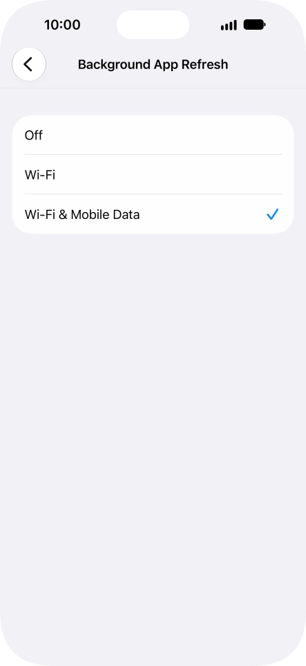 To turn off background refresh of apps, press Off.