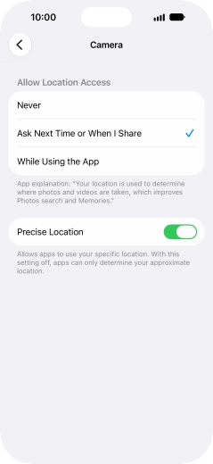 Press the required setting to turn the function on or off.