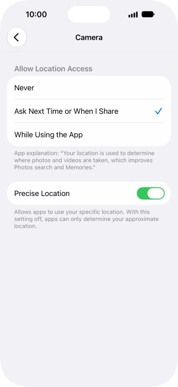 Press the required setting to turn the function on or off.