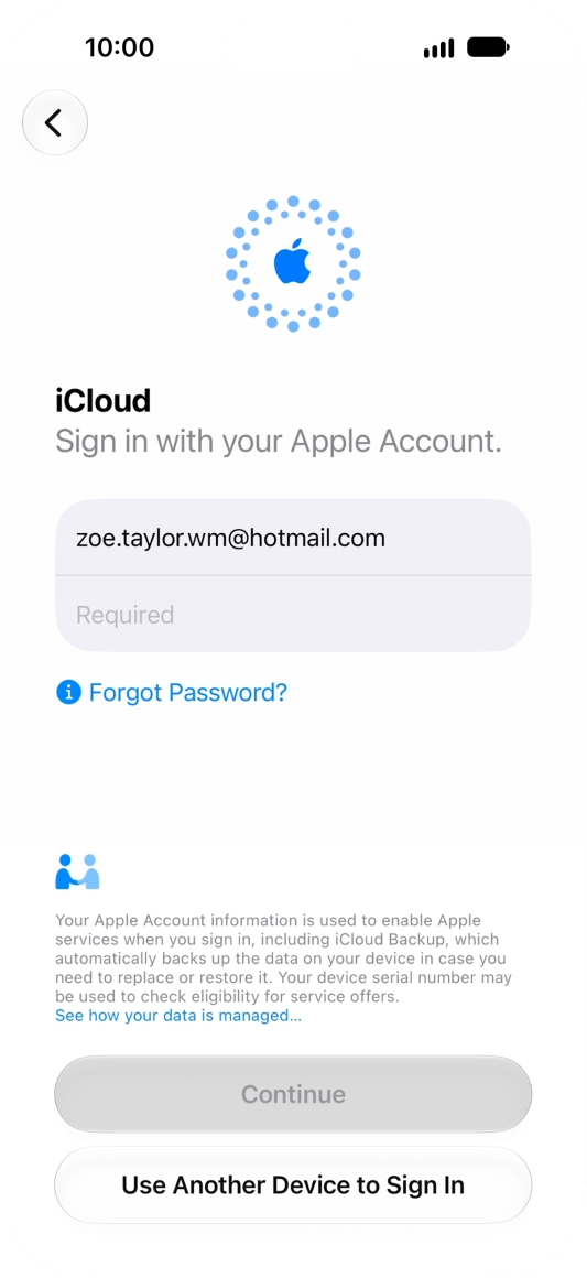 Press Required and key in the password for your Apple Account.