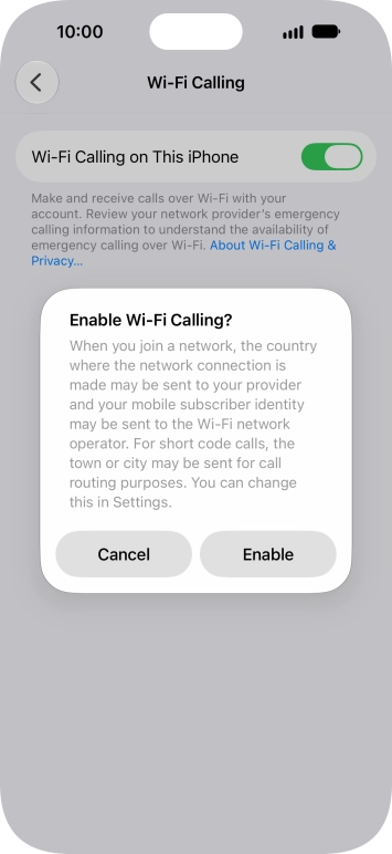 If you turn on the function, press Enable.