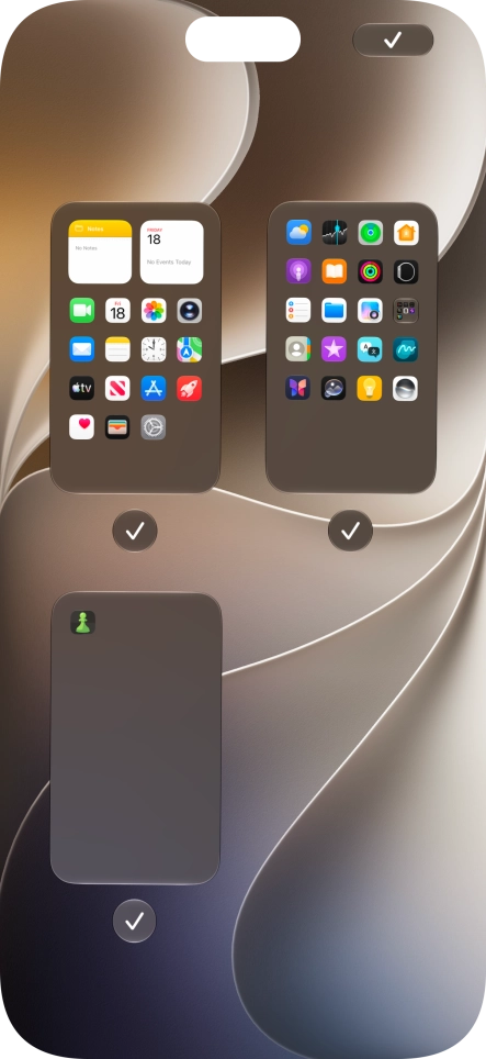 Press the fields below the required home screen pages to select or deselect them.