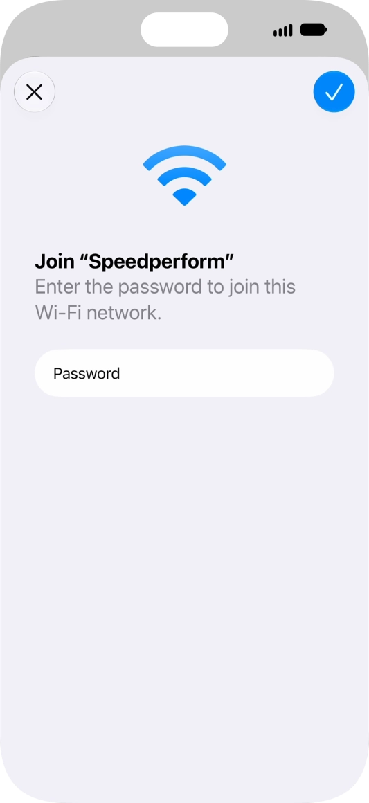 Key in the password for the Wi-Fi network and press the confirm icon.