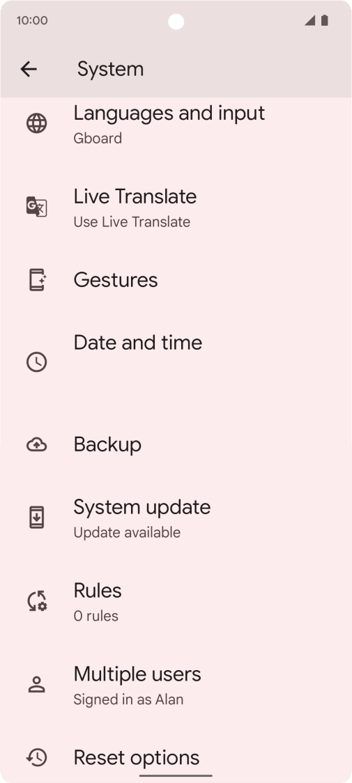 Press Reset options.