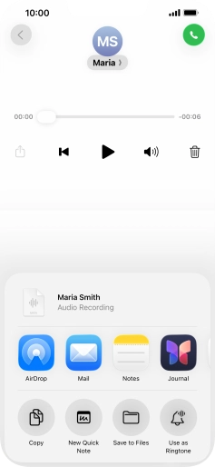 Press the required setting and follow the instructions on the screen to share or save the message.