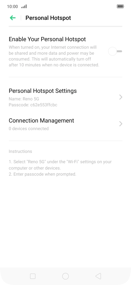 Press Personal Hotspot Settings.