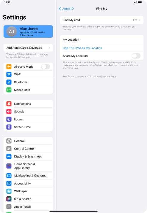 Press Find My iPad.