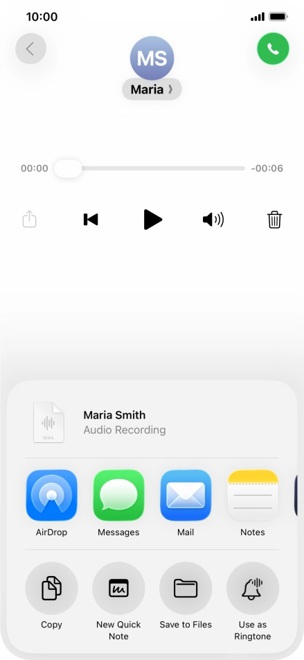 Press the required setting and follow the instructions on the screen to share or save the message.
