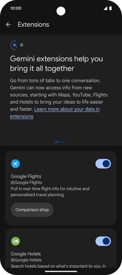 Press the indicator next to the required extension to turn on the function.