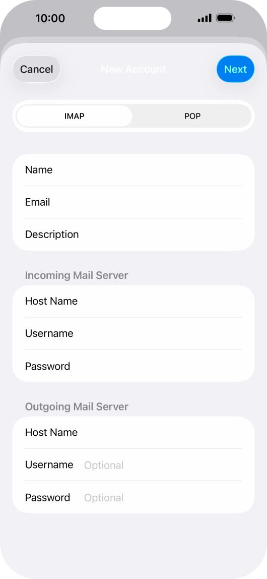 Press Username and key in the username for your email account.