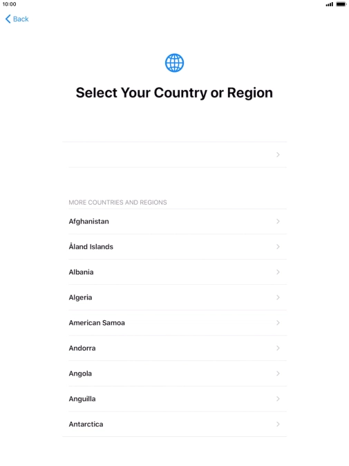 Press the required country or area.