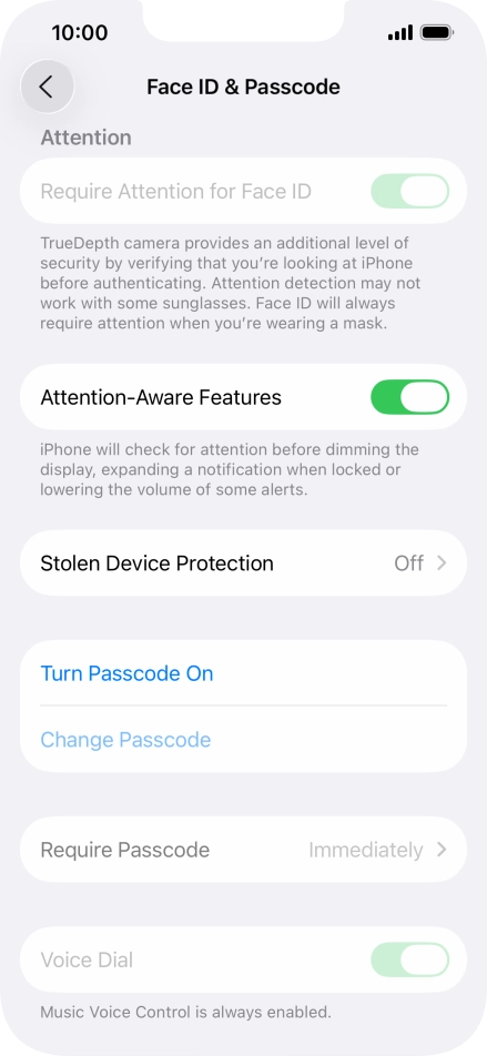 Press Turn Passcode On and key in a phone lock code of your own choice twice.
