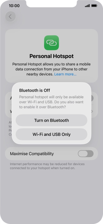 If Wi-Fi is turned on, press Wi-Fi and USB Only.