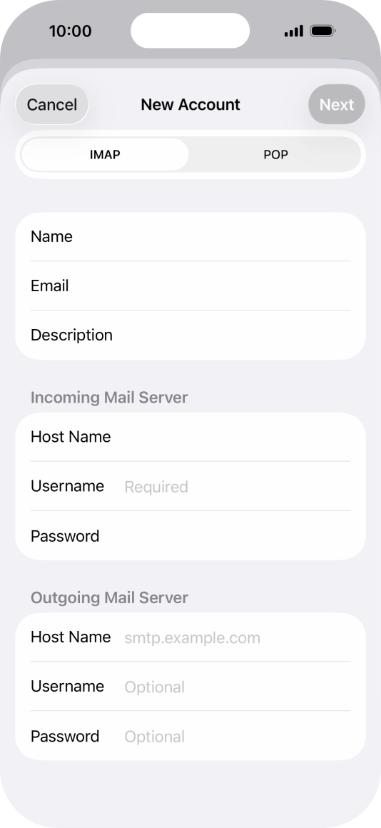 Press Username and key in the username for your email account.