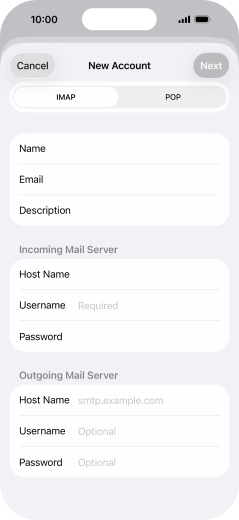 Press Username and key in the username for your email account.