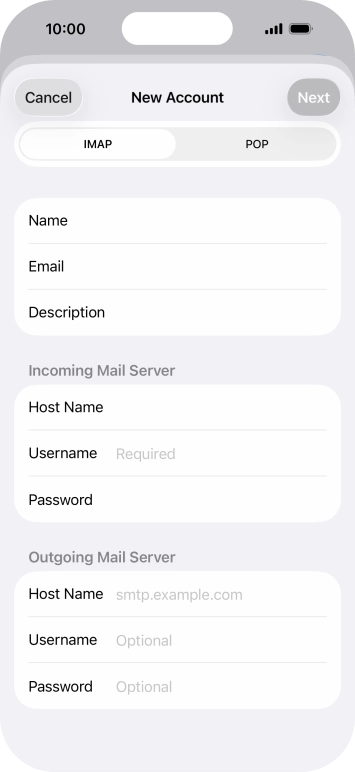 Press Username and key in the username for your email account.