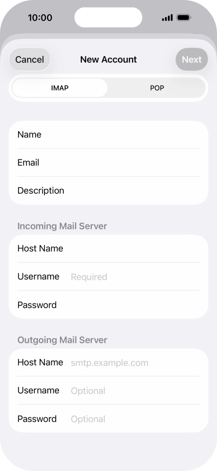 Press Username and key in the username for your email account.