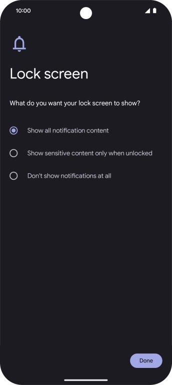 Press the required setting.