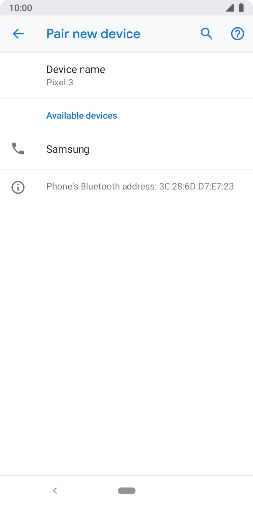 Press the required Bluetooth device and follow the instructions on the screen to pair the device with your phone.