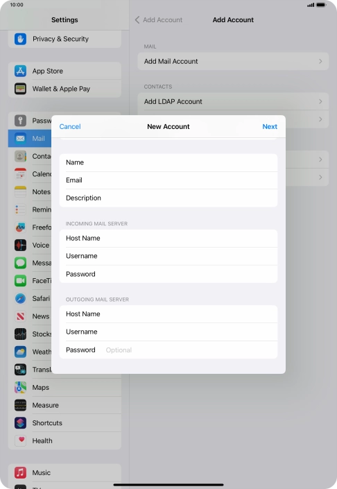 Press Password and key in the password for your email account.