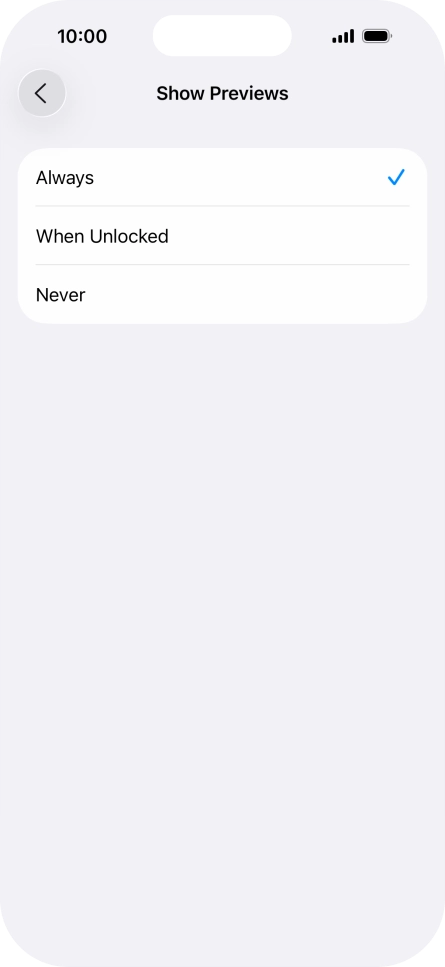 To select notification preview on the lock screen, press Always.