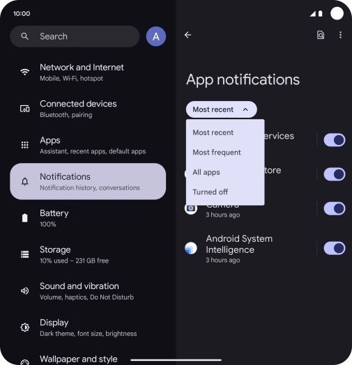 Press the required setting.