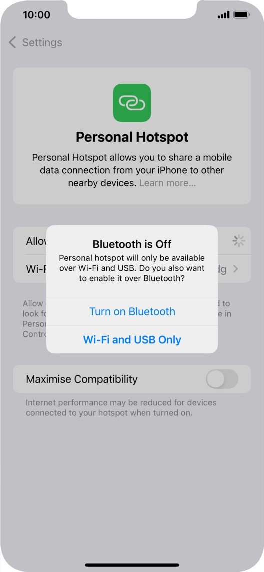 If Wi-Fi is turned on, press Wi-Fi and USB Only.