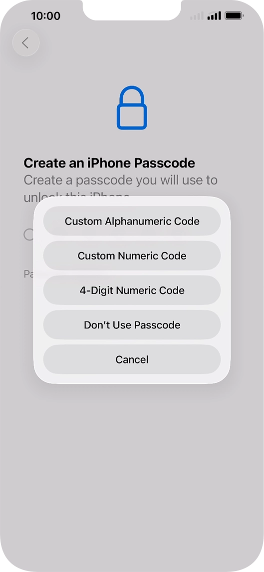 Follow the instructions on the screen to turn on use of phone lock code or press Don't Use Passcode.
