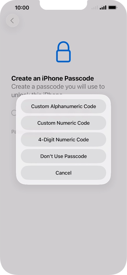 Follow the instructions on the screen to turn on use of phone lock code or press Don't Use Passcode.